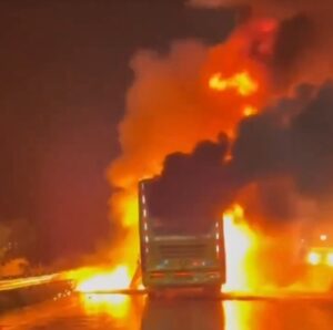 At Least 25 Killed as Bus Bursts Into Flames After Collision